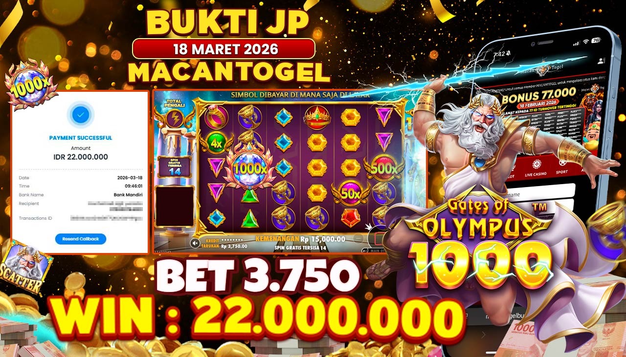 MACANTOGEL JACKPOT PERMAINAN SLOT PRAGMATIC PLAY GATES OF OLYMPUS 1000 Rp.22.000.000,- LUNAS