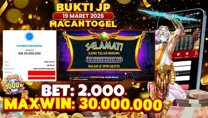 MACANTOGEL JACKPOT PERMAINAN SLOT PRAGMATIC PLAY GATES OF OLYMPUS 1000 Rp.30.000.000,- LUNAS