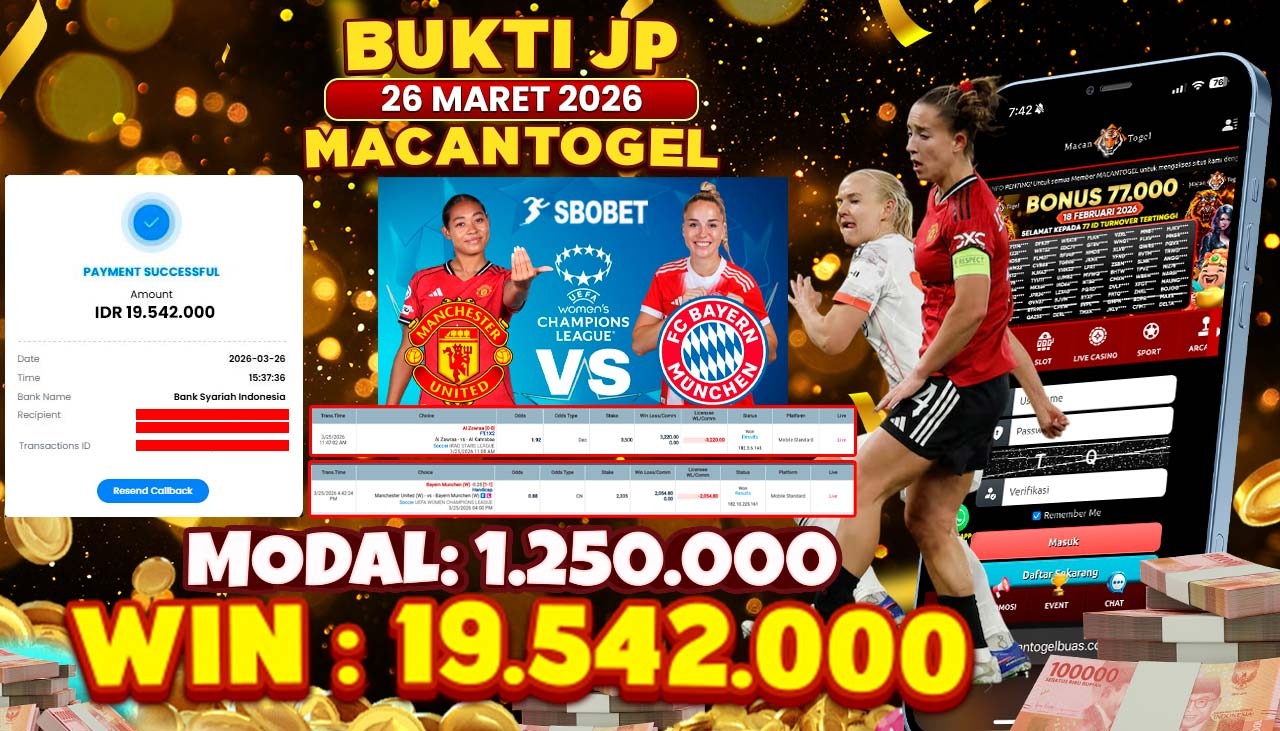 MACANTOGEL JACKPOT PERMAINAN SPORTSBOOK SABA SOCCER Rp.19.542.000,- LUNAS