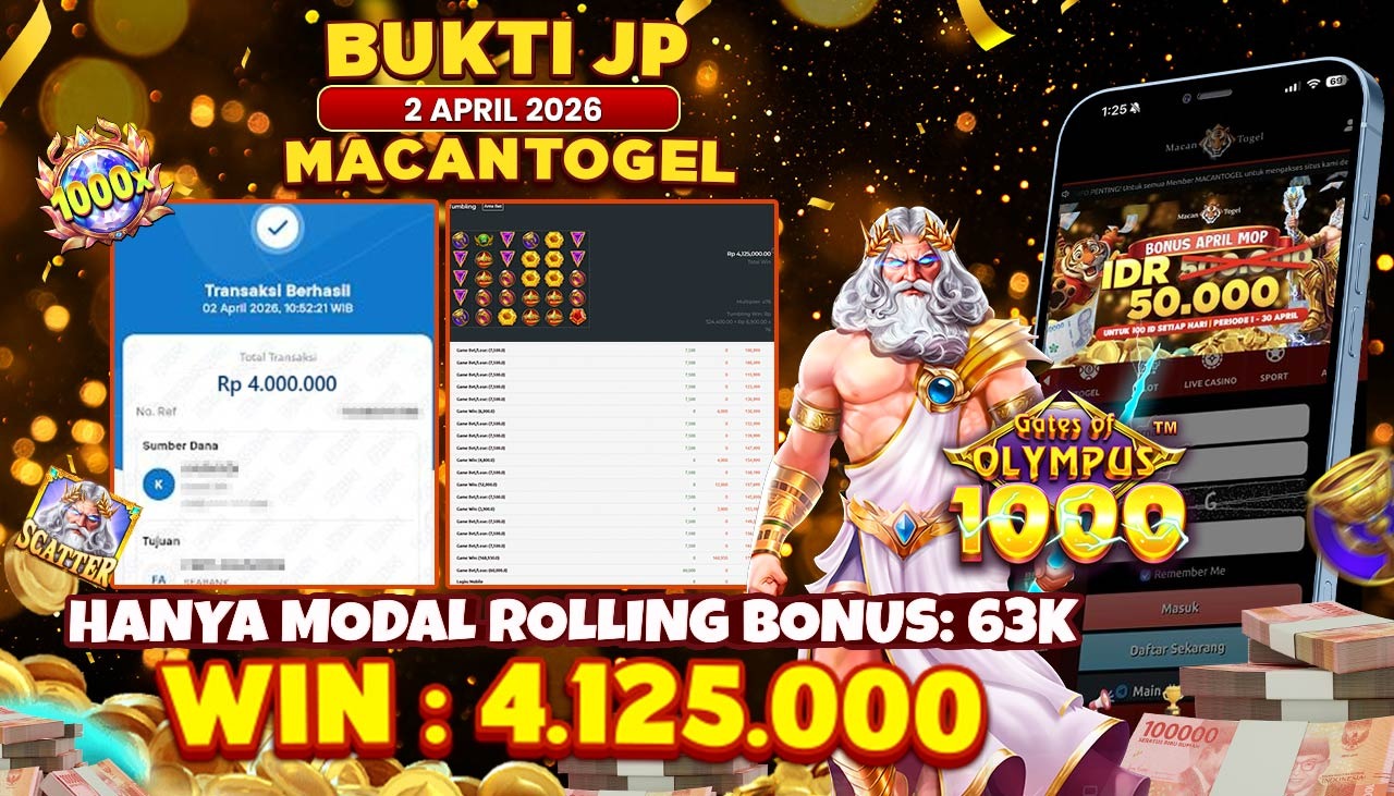 MACANTOGEL JACKPOT PERMAINAN SLOT PRAGMATIC PLAY GATES OF OLYMPUS 1000 Rp.4.000.000,- LUNAS
