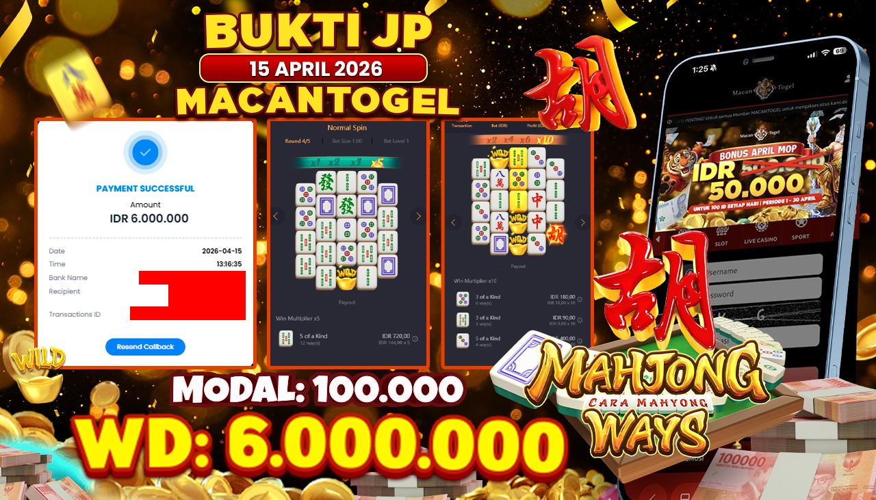 MACANTOGEL JACKPOT PERMAINAN SLOT PG SOFT MAHJONG WAYS Rp.6.000.000,- LUNAS