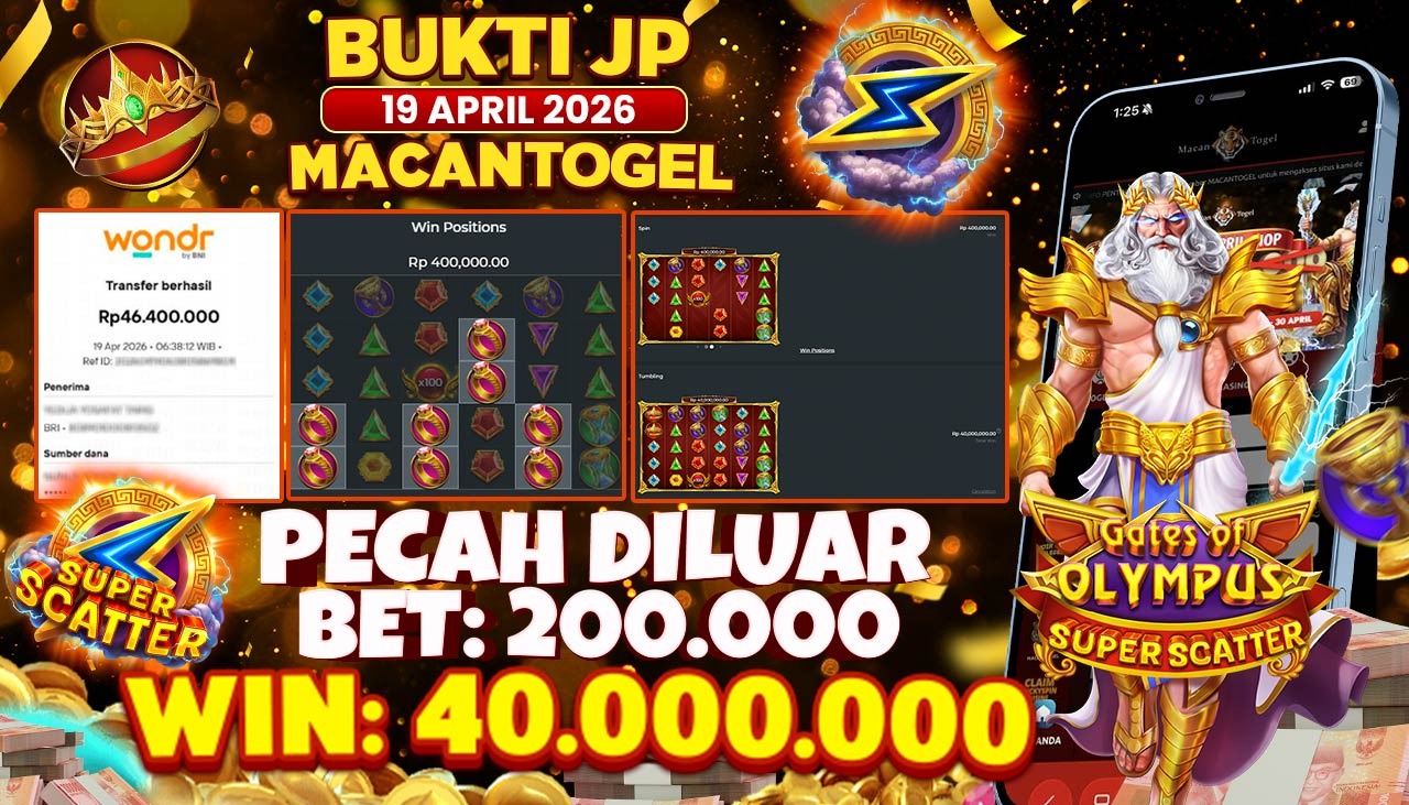 MACANTOGEL JACKPOT PERMAINAN SLOT PRAGMATIC PLAY GATES OF OLYMPUS SUPER SCATTER Rp.46.400.000,- LUNAS
