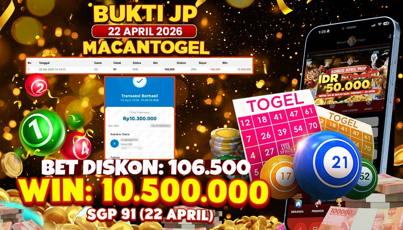 MACANTOGEL JACKPOT PERMAINAN TOGEL 4D SGP Rp.10.500.000,- LUNAS