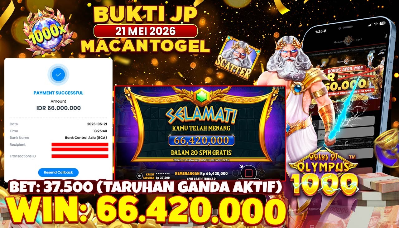 MACANTOGEL JACKPOT PERMAINAN SLOT PRAGMATIC PLAY GATES OF OLYMPUS 1000 Rp.66.420.000,- LUNAS